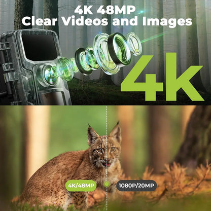 CAMPARK Trail Camera 4K 48MP Game Deer Hunting Camera with Night Vision Waterproof IP66 0.1s Trigger Time Latest Sensor Motion 120Â° Wide Angel Time-Lapse Trail Cam for Wildlife Monitor 2.0"LCD