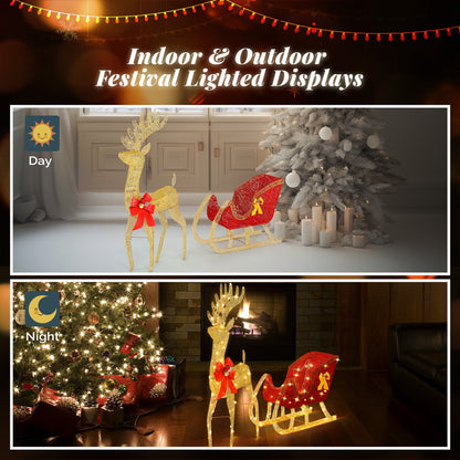 Ktaxon 3D Lighted Christmas 4ft Reindeer & Sleigh Set Outdoor Yard Decoration LED Lights - Gold