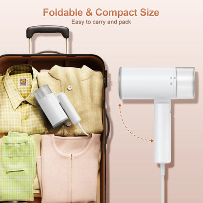 Steamer for Clothes, Portable Handheld Garment Steamer, 1200W Mini Foldable Fabric Steam Iron, 13s Fast Heat-up with 200ml Tank, for Travel and Home, White