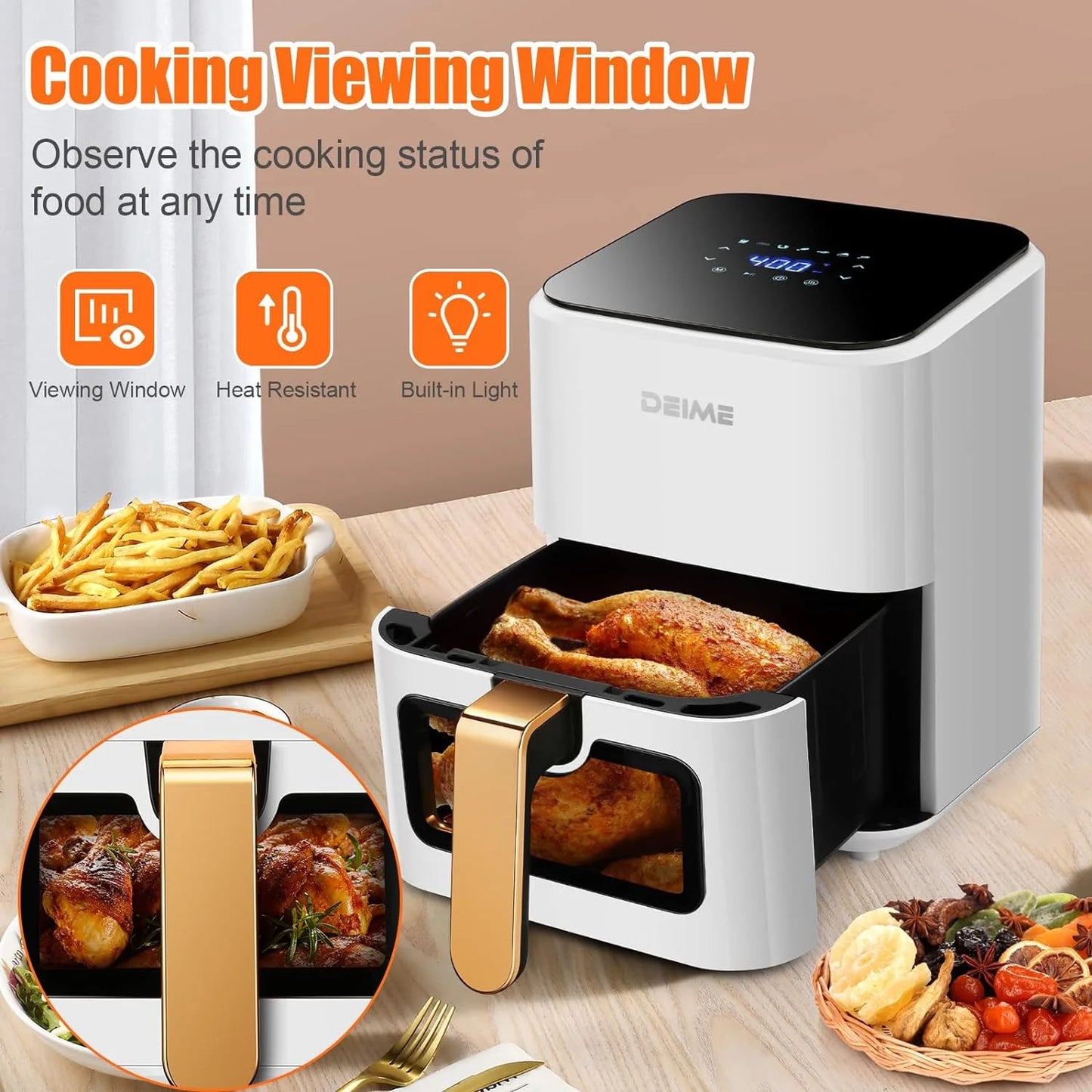 PRIJESSE Deime 4.2 qt Air Fryer, White - Digital LCD