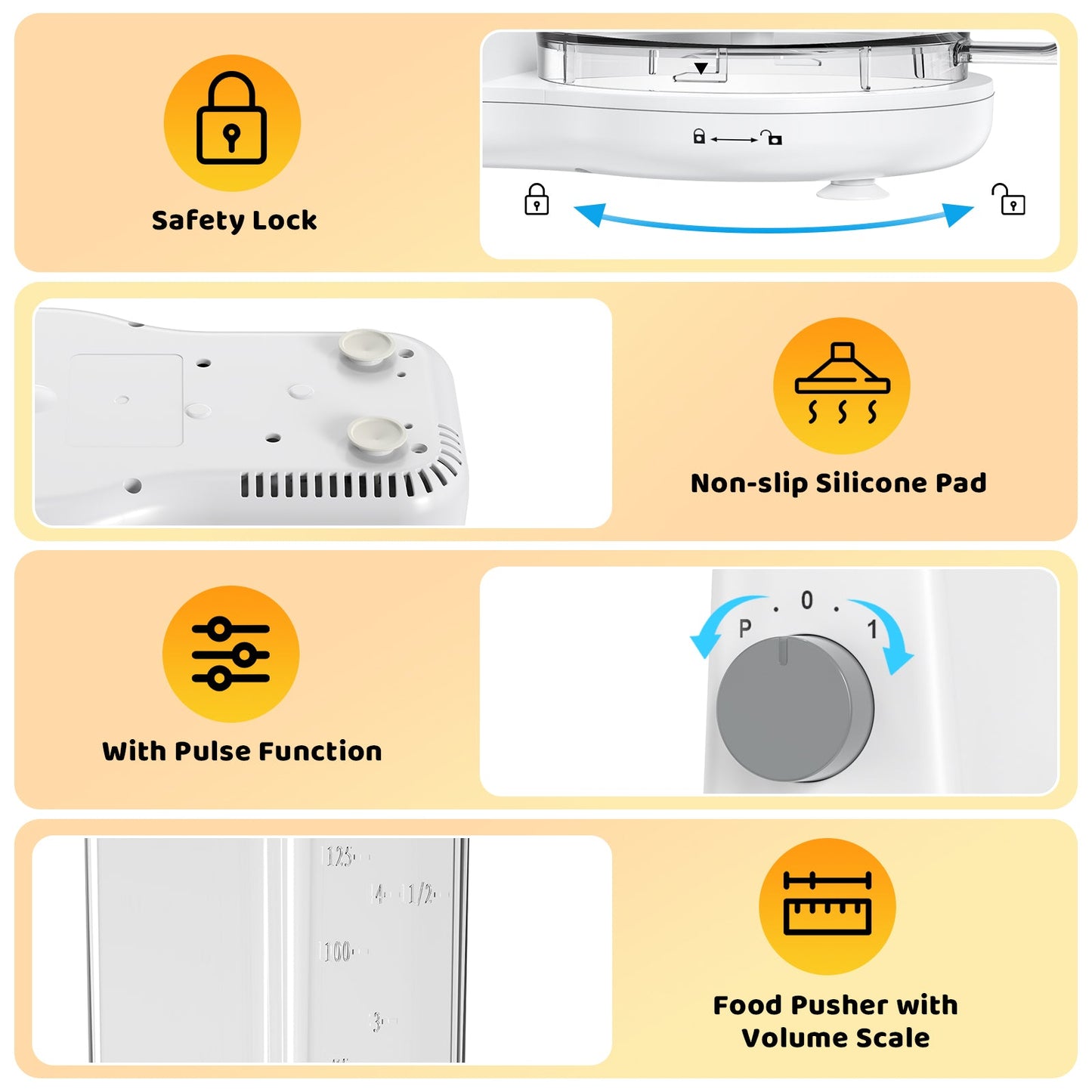 Food Processor and Vegetable Chopper for Dicing, Chopping, Mincing, BPA Free, Stainless Steel Blades, White, 4-Cup
