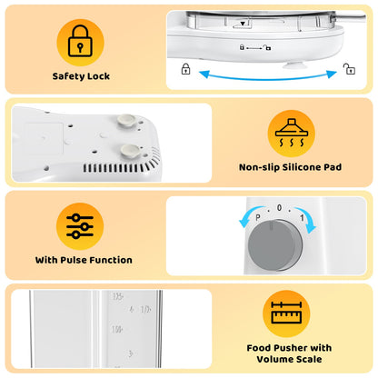 Food Processor and Vegetable Chopper for Dicing, Chopping, Mincing, BPA Free, Stainless Steel Blades, White, 4-Cup