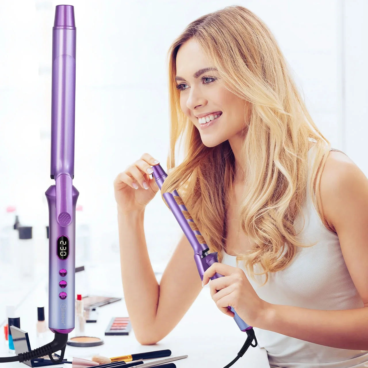 Iris Hatteker 0.98 inch Curling lron Professional Ceramic Coating Barrel Curling Wand, LCD Displaywith14 Heat Setting£¬ All Hair Types