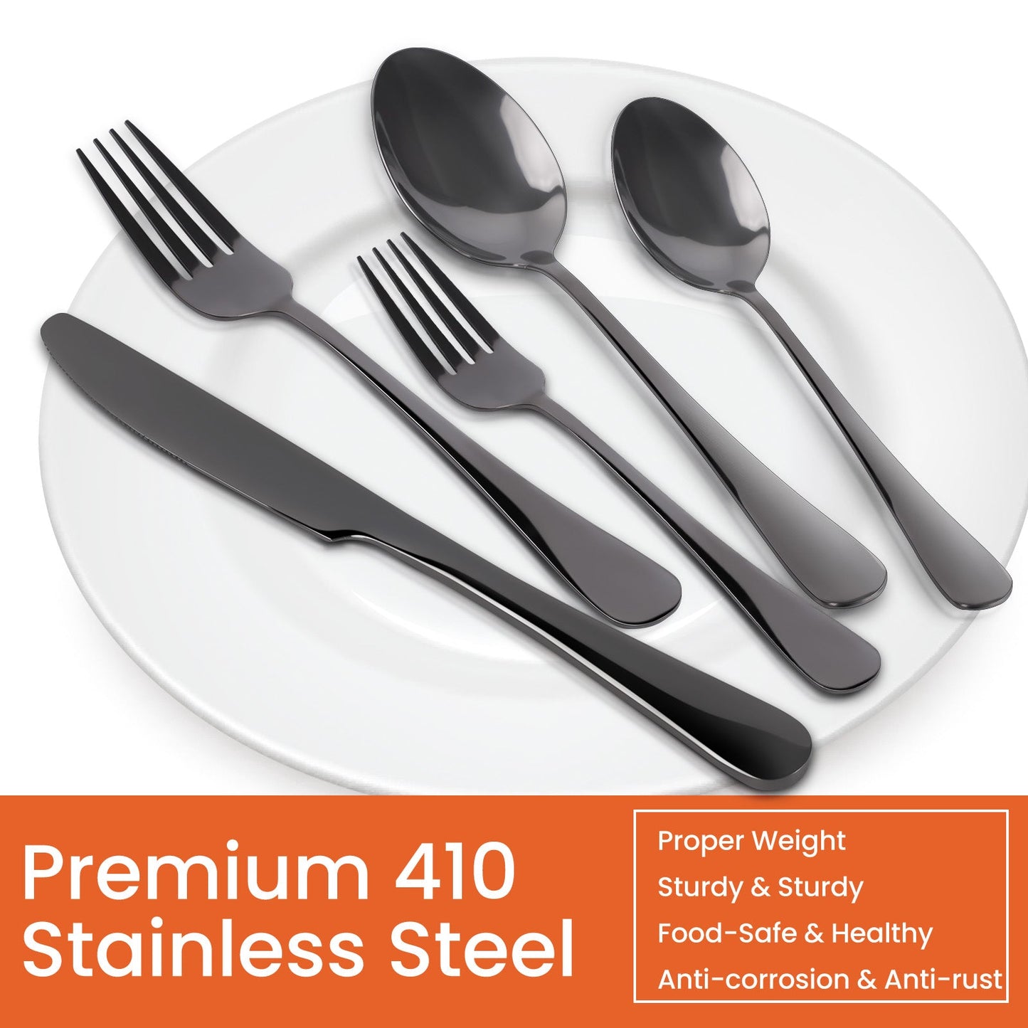 Silverware Set, 20 Piece Flatware Set for 4, Stainless Steel Tableware Cutlery Set for Home and Restaurant, Dishwasher Safe, Gun Gray