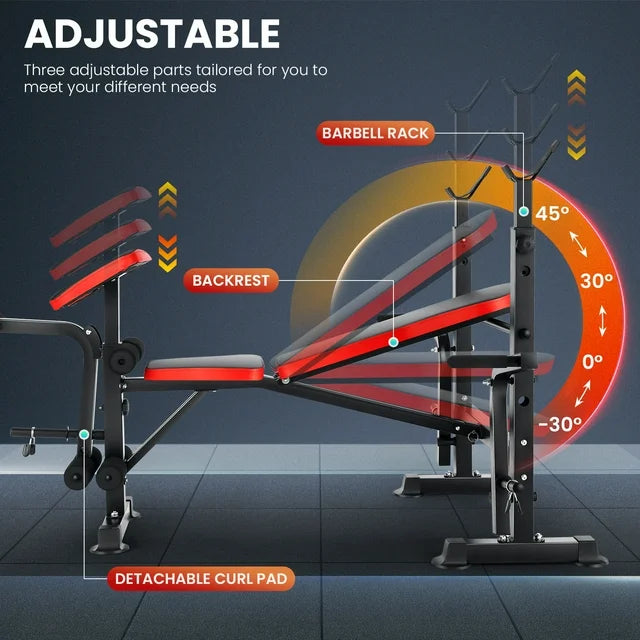 VIBESPARK Adjustable Weight Bench 600lbs 6-in-1 Foldable Workout Bench Set with Barbell Rack & Leg Developer Preacher Curl Rack, Multi-Function Strength Training Bench Press Exercise Equipment