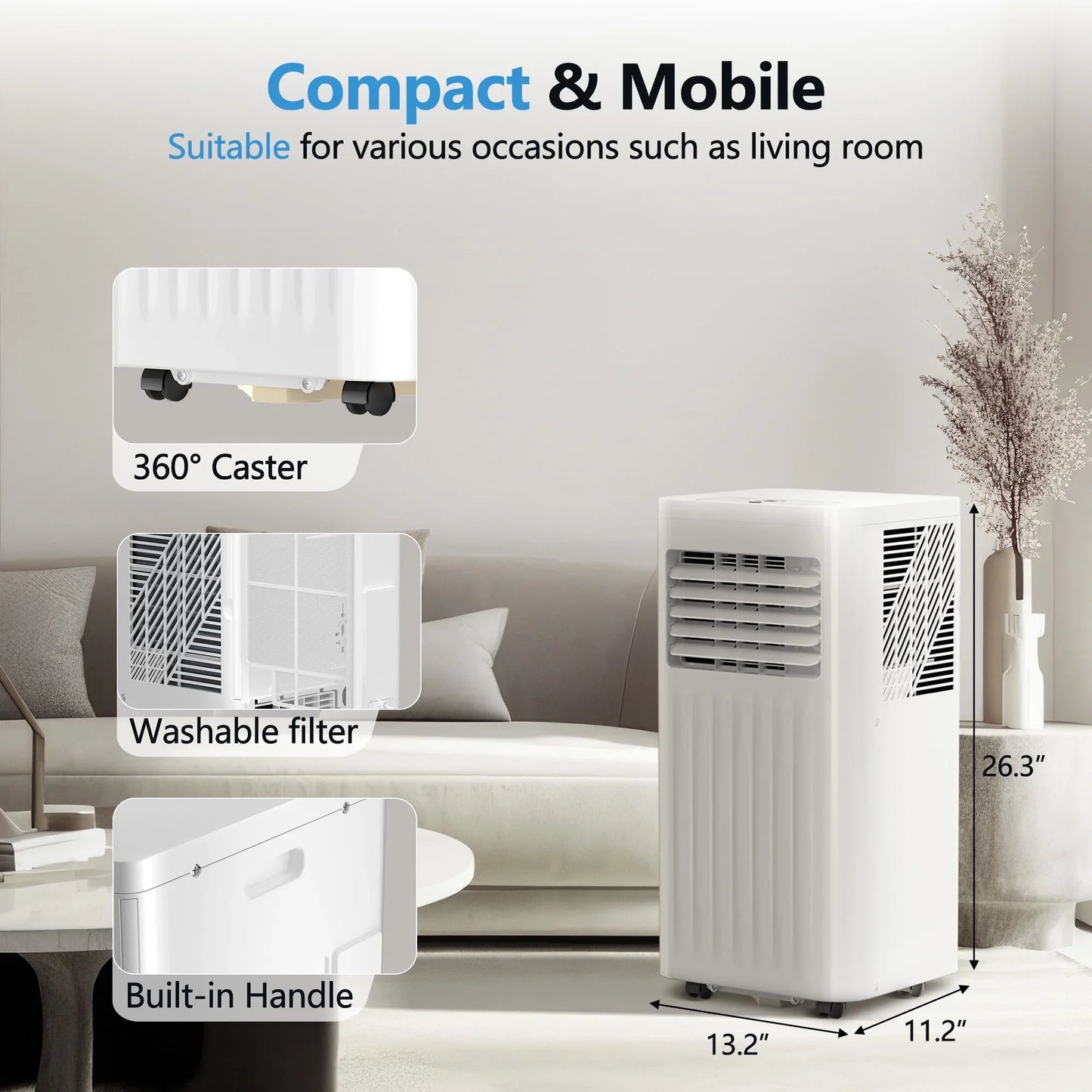 Havato 5000BTU (8000 ASHRAE) Portable Air Conditioner, Covers up to 150 Sq. Ft., 3 in 1 AC with 24-Hour Timer