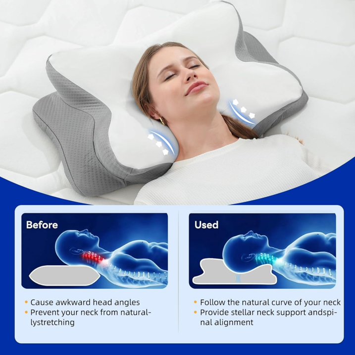 GTNSHUAI Cervical Pillow for Neck Pain Relief, Adjustable Orthopedic Memory Foam Bed Pillows with Cooling Case