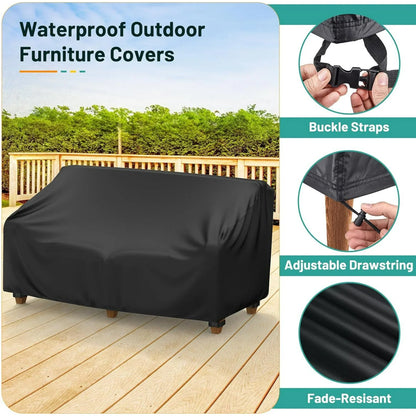 Katinyos Patio Furniture Covers, 4 Piece Outdoor Furniture Covers Waterproof, 420D Heavy Duty Tear-Resistant Patio Chair Covers with Windproof Buckle Strap and Adjustable Drawstring