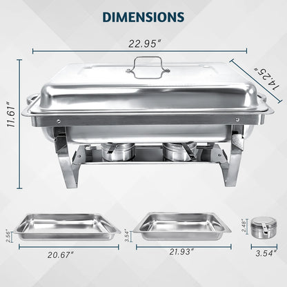 Jacgood Chafing Dish Chafer 8 QT Full size Stainless Steel Food Warmer Foldable Stove Dish Set Rectangular Chafing Dish Full Buffet Catering 1 pack