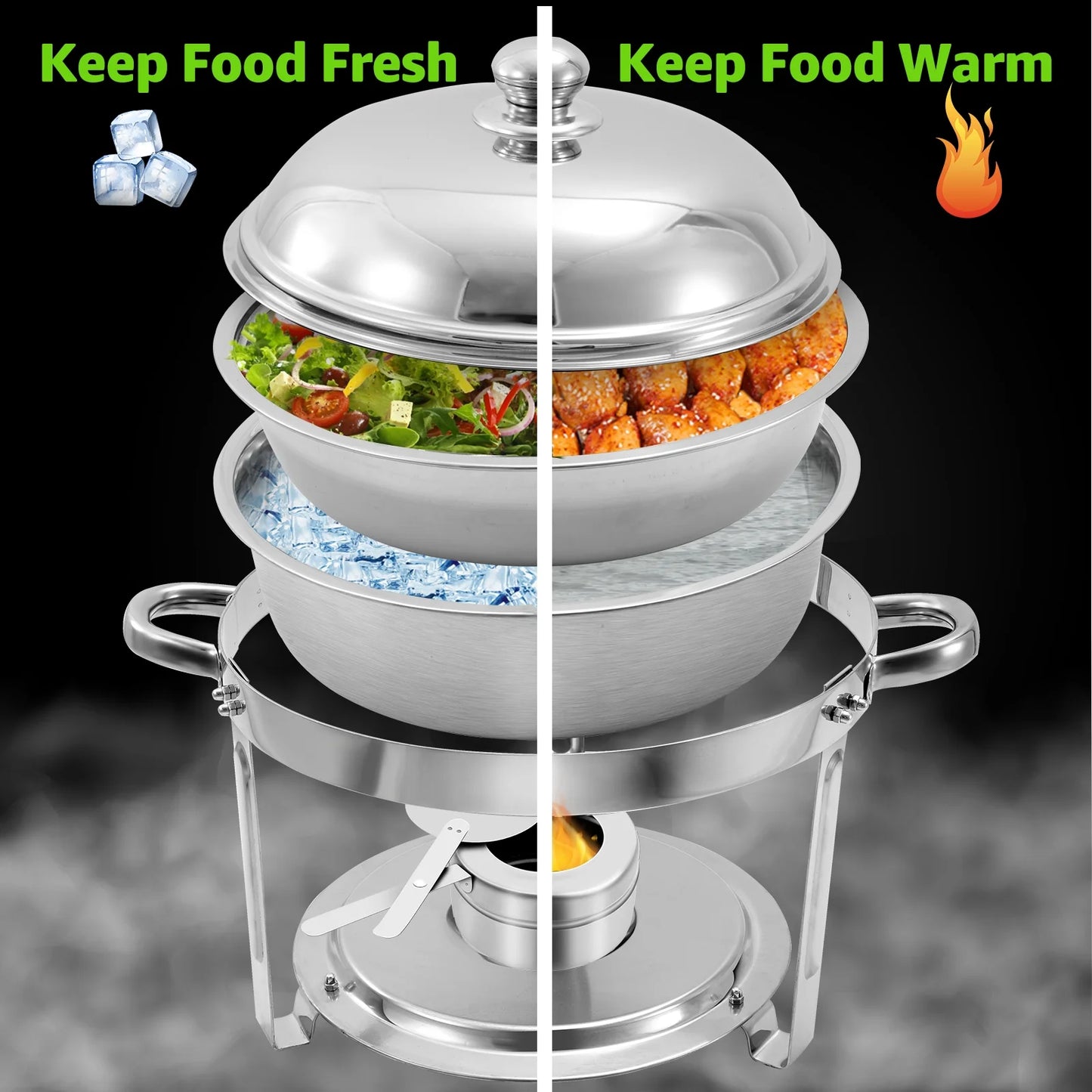 PRIJESSE 4-Pack Chafing Dish Buffet Set, 6QT Round Buffet Servers and Warmers Set, Stainless Steel Catering Food Warmer with Lid for Party