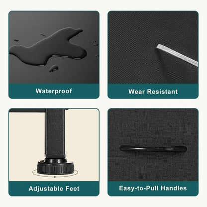 Lockers for Bedroom with 9 Fabric Drawers, Tall Chest Organizer Units for Clothing, Closet, Kidsroom, Storage Tower with Cabinet, Metal Frame, Wooden Top, Lightweight Nursery Furniture - Black