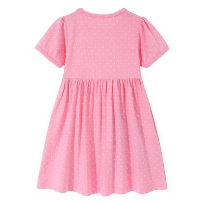 HILEELANG Baby Girls Short Sleeve Easter Dress Cotton Casual Pink Dot Bunny Applique Jersey Shirt Playwear Dresses 2T