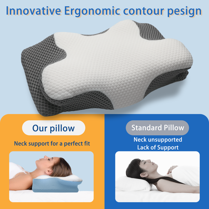 GTNSHUAI Cervical Neck Pillow for Bed Sleeping, Contour Ergonomic Memory Foam Neck Support Pillow for Side Back Stomach Sleepers with Pillowcase, Gray