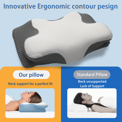 GTNSHUAI Cervical Neck Pillow for Bed Sleeping, Contour Ergonomic Memory Foam Neck Support Pillow for Side Back Stomach Sleepers with Pillowcase, Gray