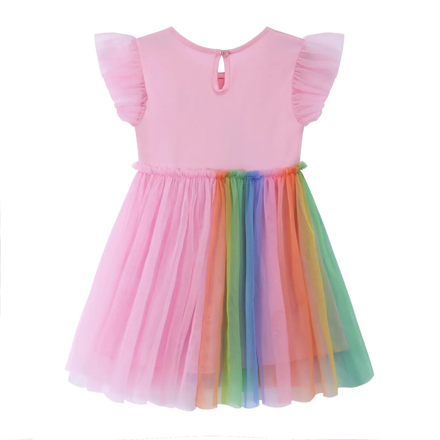 HILEELANG Baby Girl Easter Dresses Short Ruffle Sleeve Cotton Tulle Tutu Pink Unicon Birthday Party Dresses 2T