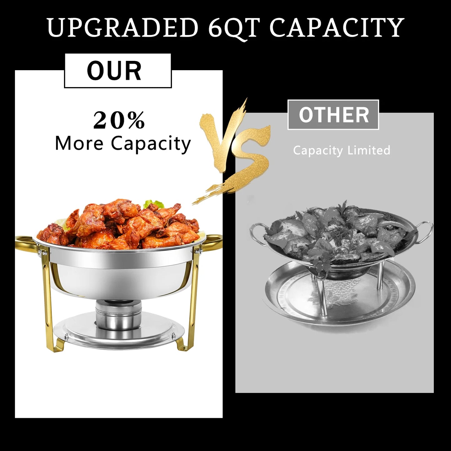 PRIJESSE 6 Qt Gold Chafing Dishes for Buffet with Stainless Steel Lid, Round Chafing Dish Buffet Set with Food and Water Pans for Catering, Parties, Hotels and Weddings, 4 Pack