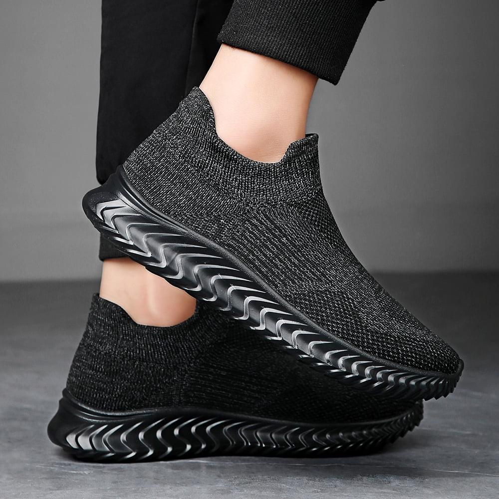 LASUDRAA Mens Walking Shoes Slip on Sneakers Running Tennis Lightweight Breathable Fit Socks Shoes