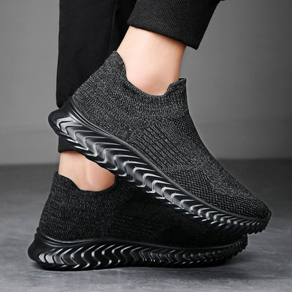 LASUDRAA Mens Walking Shoes Slip on Sneakers Running Tennis Lightweight Breathable Fit Socks Shoes