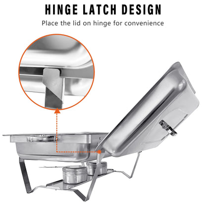 Jacgood Chafing Dish 8Qt Stainless Steel Chafer 10 Packs Full Size Rectangular Chafers for Catering Buffet Warmer Set