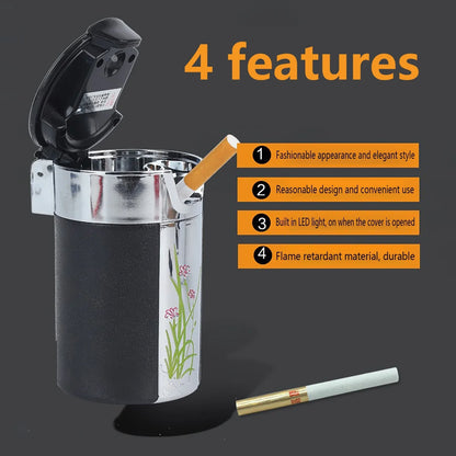 Aiteng Solar LED Car Ashtrays for Cup Holder Smell Proof with Lid Detachable Ashtray for Car Home Office, Black