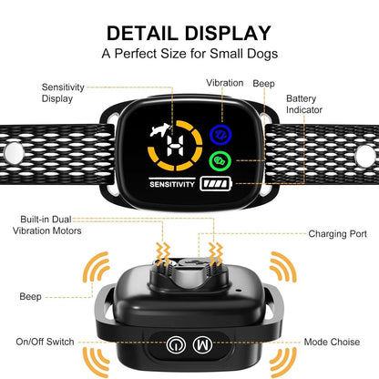 Dog Bark Collar - Rechargeable Smart Anti Barking Collar for Dogs - Waterproof No Shock Bark Collar for Small/Medium Dogs - Shockless Bark Collar with 6 Adjustable Sensitivity Beep Vibration
