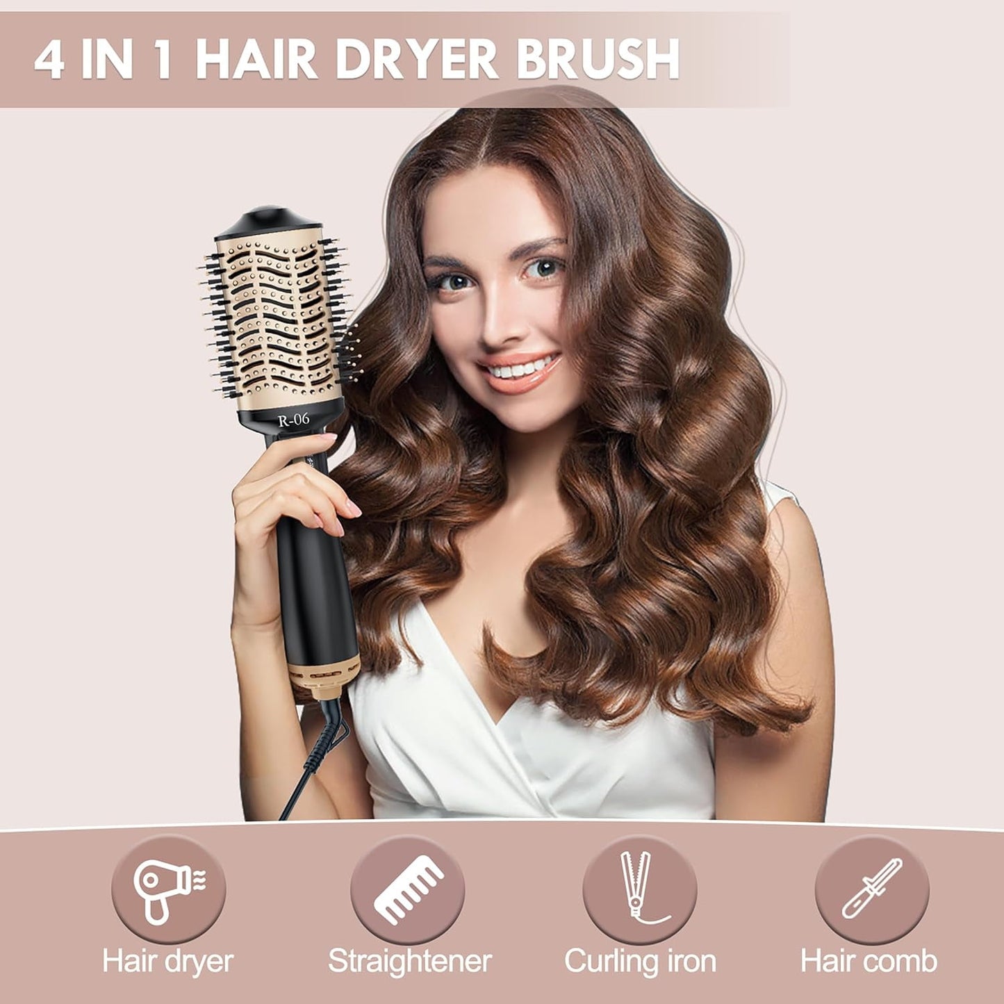 Hair Dryer Brush Blow Dryer Brush in One, 4-in-1 Hot Air Brush with Oval Barrel, Salon-Grade Hair Dryer Brush Blow Dryer for All Hair Types