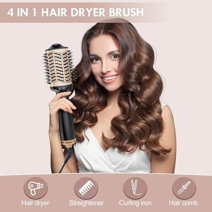 Hair Dryer Brush Blow Dryer Brush in One, 4-in-1 Hot Air Brush with Oval Barrel, Salon-Grade Hair Dryer Brush Blow Dryer for All Hair Types