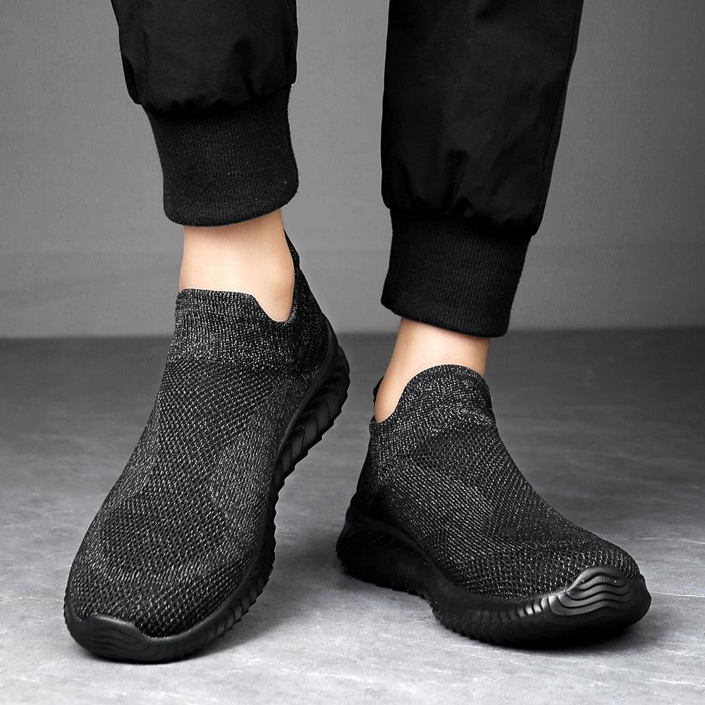 LASUDRAA Mens Walking Shoes Slip on Sneakers Running Tennis Lightweight Breathable Fit Socks Shoes