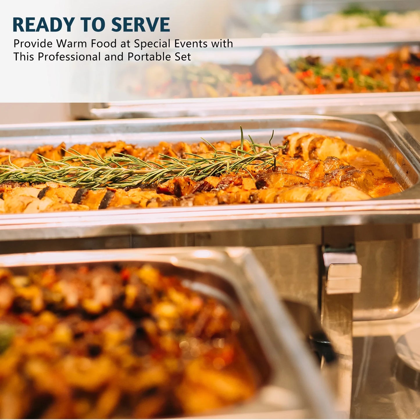 Jacgood Chafing Dish Chafer 8 QT Full size Stainless Steel Food Warmer Foldable Stove Dish Set Rectangular Chafing Dish Full Buffet Catering 1 pack