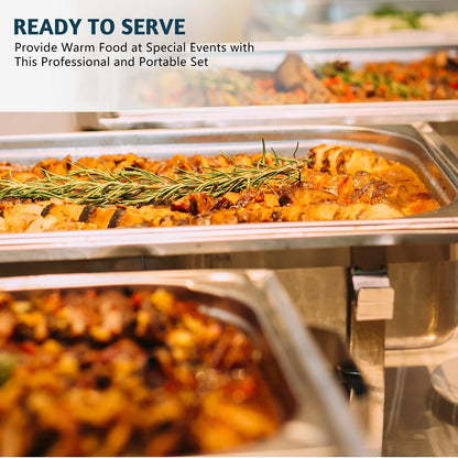 Jacgood Chafing Dish Chafer 8 QT Full size Stainless Steel Food Warmer Foldable Stove Dish Set Rectangular Chafing Dish Full Buffet Catering 1 pack