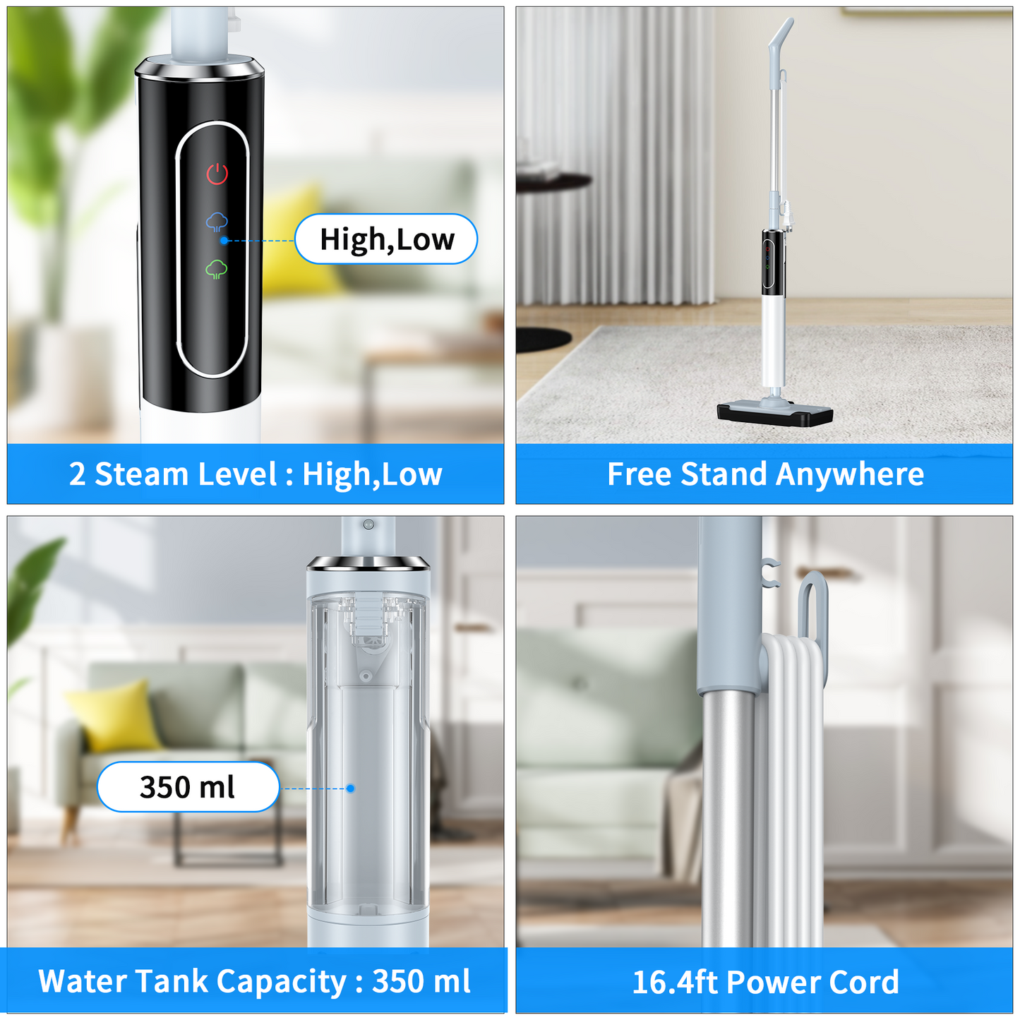 Steam Mop, Floor Steamer with 4 Washable Pads, Steam Cleaner for Cleaning Hard Floors, Carpet