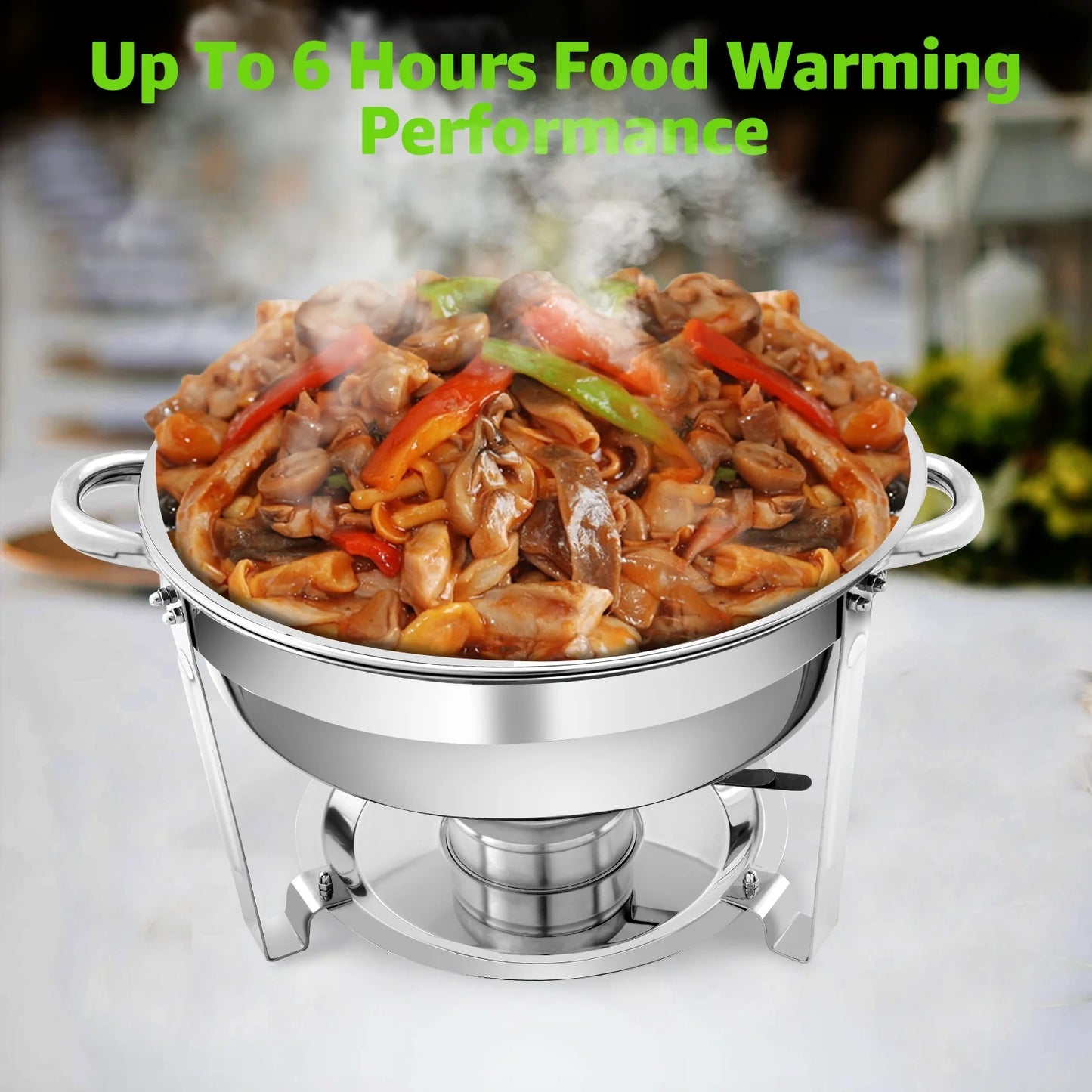 PRIJESSE 4-Pack Chafing Dish Buffet Set, 5QT Round Buffet Servers and Warmers Set, Stainless Steel Catering Food Warmer with Lid for Party