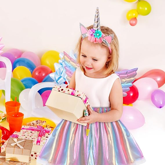 Unicorn Costume Kids Tutu Skirt for Girls with Unicorn Wings Headband Unicorn Dress for Birthday Outfit Christmas New Year Cosplay