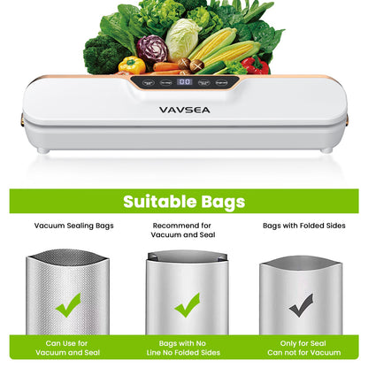 Vacuum Sealer, 62Kpa Food Sealer Machines with 4 Modes, Dry/Draw/Seal/Vac and 10Pcs Bags Starter Kit for Dry & Moist Food Storage Sous Vide