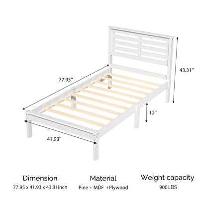 Zimtown Twin Wood Bed Frame with Charging Station, Lighted Platform Bed, White