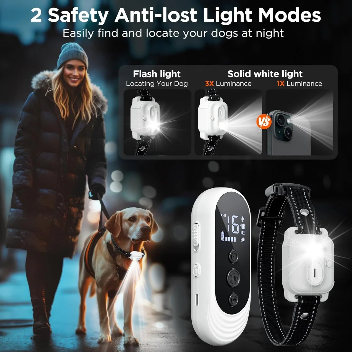 Dog Training Collar with Remote, 3300ft Range Shock Collar for Small, Medium, Large Dogs (8–120 lbs), IPX7 Waterproof, Rechargeable, with Beep, Vibration, Safe Shock & Light Modes