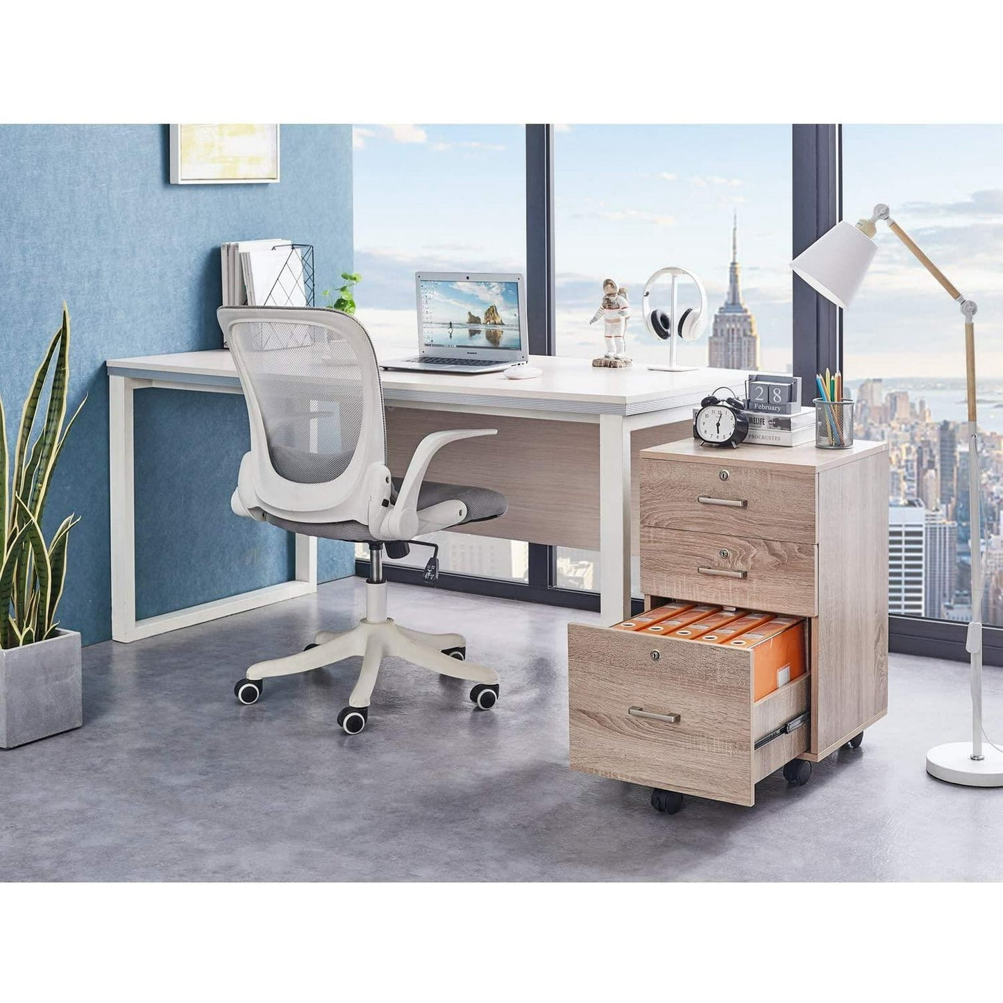 Ktaxon 3-Drawer Rolling Wood File Cabinet with Lock, Portable Vertical Mobile Wooden Storage, Business Filing Cabinet for Home Office,Oak