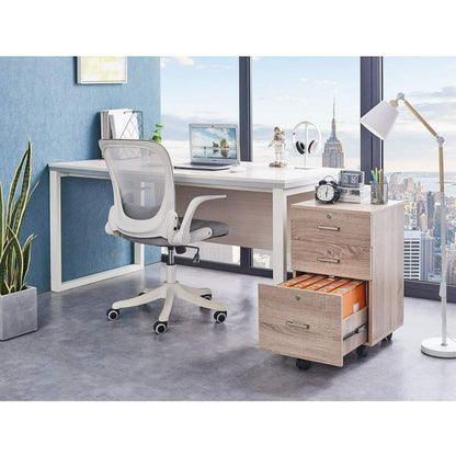 Ktaxon 3-Drawer Rolling Wood File Cabinet with Lock, Portable Vertical Mobile Wooden Storage, Business Filing Cabinet for Home Office,Oak