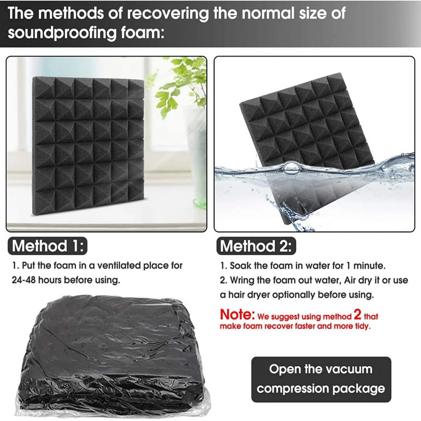 Geepro 8 Pcs/set Soundproofing Foam Studio Acoustic Panels Pyramid Fireproof Panels Foam Tiles Sound Insulation Absorbing, 12x12x2 inch