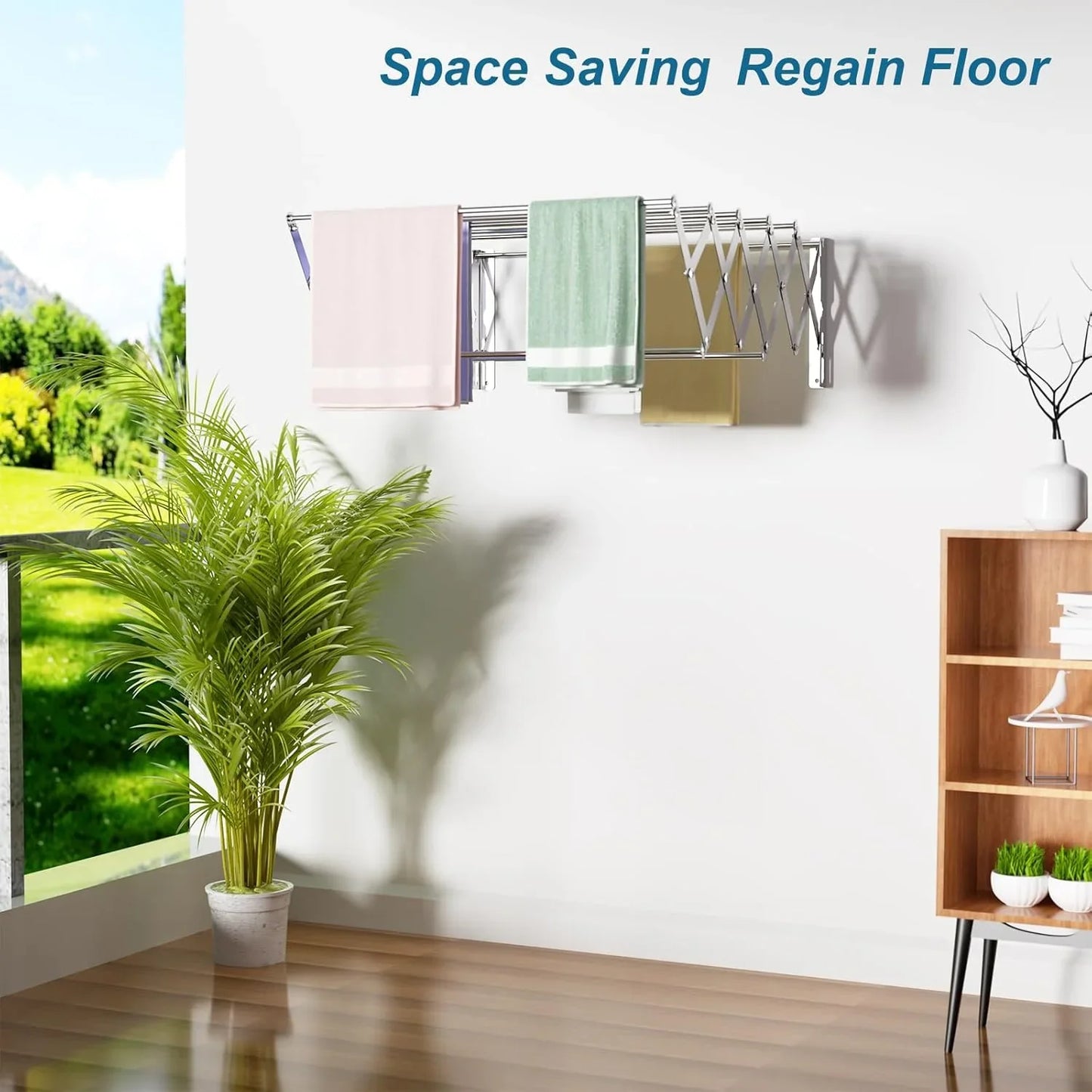 Katinyos Expandable Retractable Clothes Drying Rack, 7 Bar Space-Saving Aluminum Alloys Laundry Drying Rack, Towel Rack Wall Mounted for Laundry, Utility Room, Bathroom