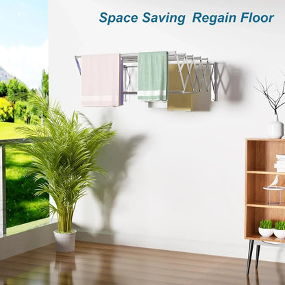 Katinyos Expandable Retractable Clothes Drying Rack, 7 Bar Space-Saving Aluminum Alloys Laundry Drying Rack, Towel Rack Wall Mounted for Laundry, Utility Room, Bathroom