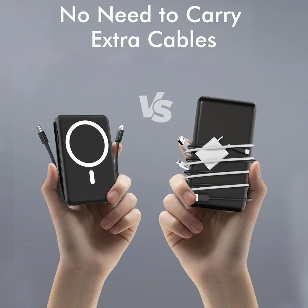 Podoru Wireless Portable Charger, 10000mAh Magnetic Power Bank Built-in USB C Lighting Cables 22.5W PD Fast Charging LED Display Battery Pack for for iPhone 16/15/14/13/12 - Black