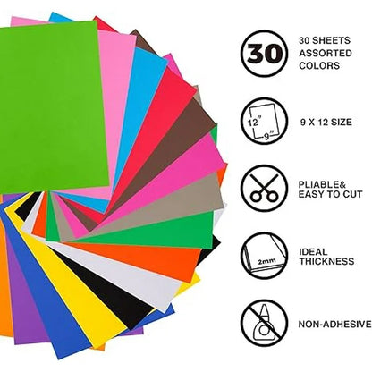MEARCOOH Foam Sheets Crafts 9x12 in 30Pack 15 Colors 2mm Eva Color Craft Foam Paper Set for Crafts Project Preschoolers Classroom Scrapbooking DIY Handcraft