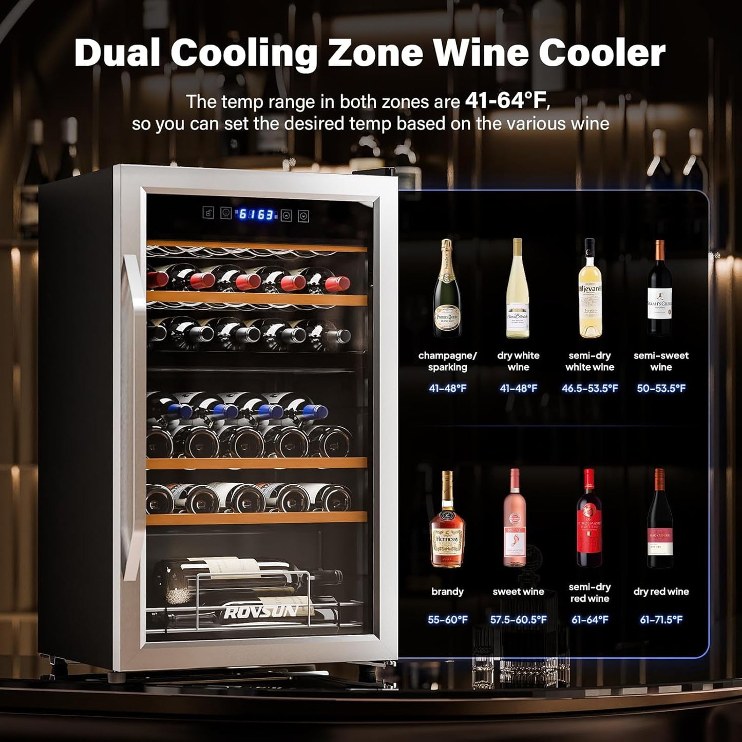Ktaxon 33 Bottle Wine Fridge, Dual Zone Wine and Beverage Refrigerator with Independent Temp & LED Control Panel, Freestanding Wine Cooler Chiller for Red White Wine, Champagne, Beer